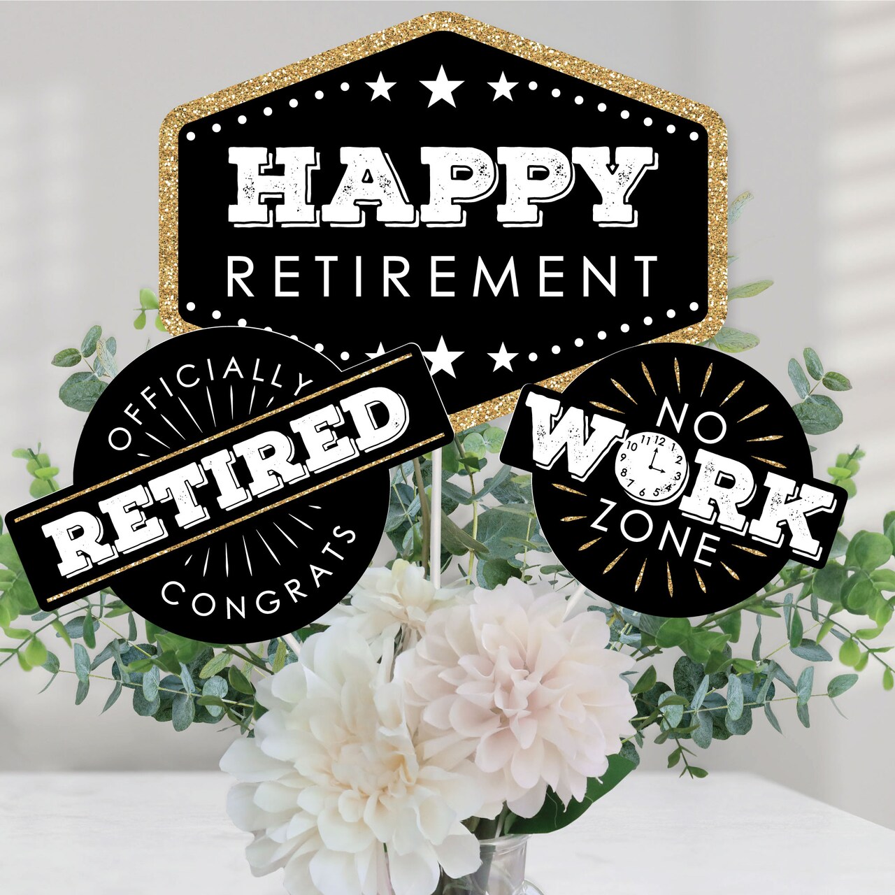 Big Dot of Happiness Happy Retirement - Retirement Party Centerpiece Sticks - Table Toppers - Set of 15